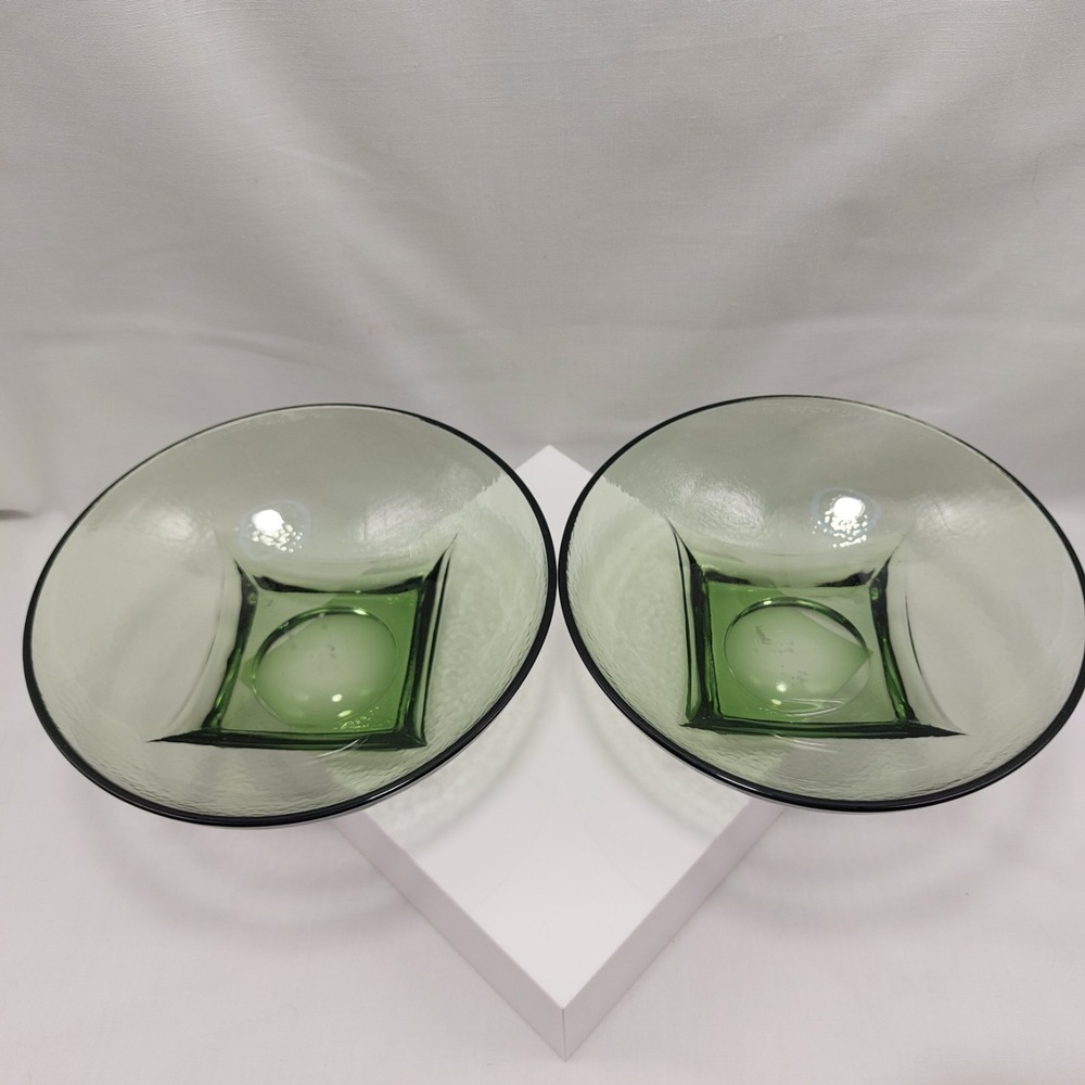 Hazel Atlas Avocado Green Salad Bowl Set Colony Pebblestone Glass Square Base 6"